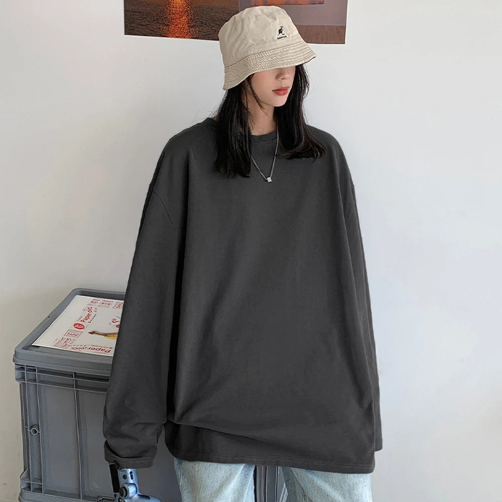 100% Cotton 2024 Spring New Long sleeve T-Shirt Women Basic Tee Shirt Oversize T Shirt Women Casual O-neck Women Tshirt US size