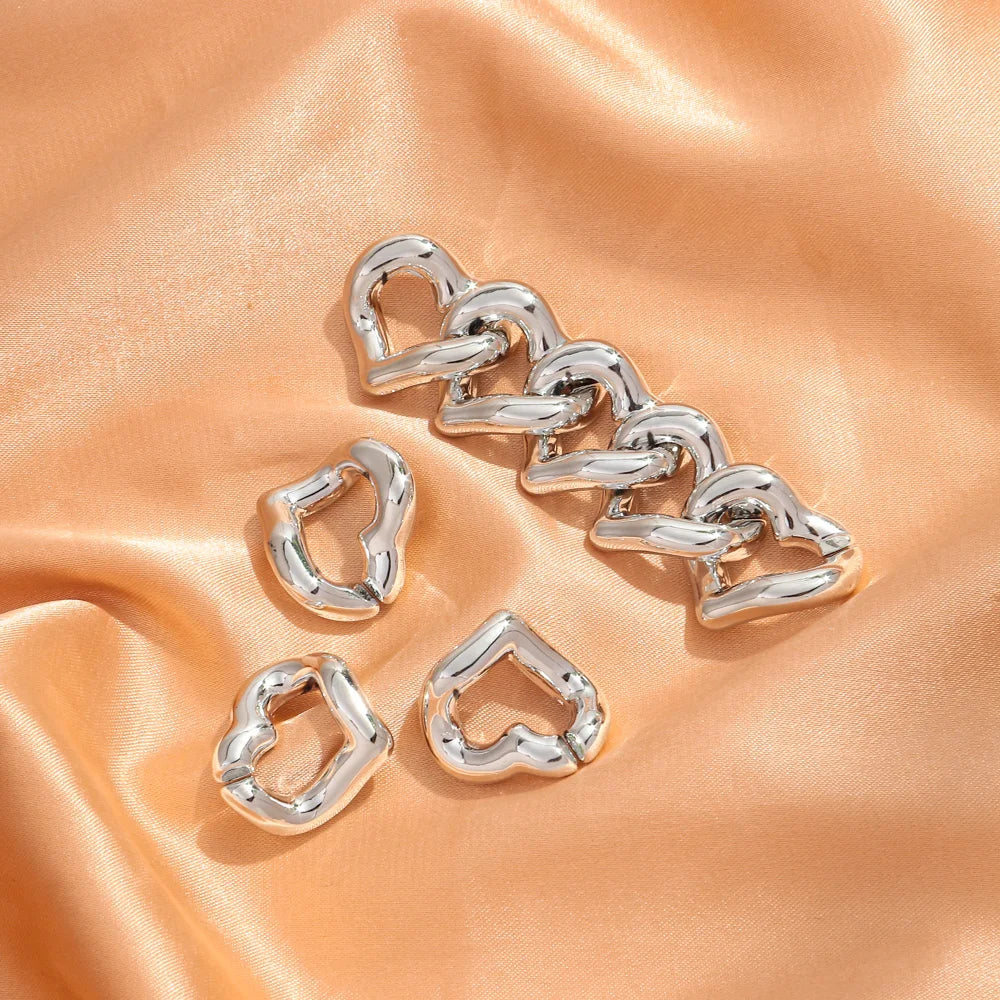 30pcs Metallic Color Acrylic 21x19MM Love Heart Link Chain Beads for Bracelet Necklace Earrings Making DIY Jewelry Accessories