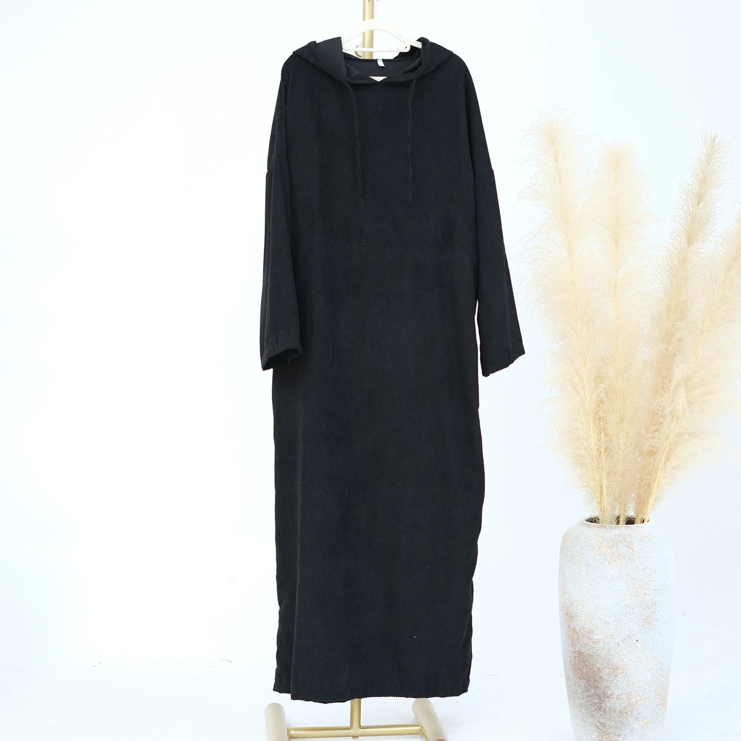 Tali Serut Corduroy Abaya Tertutup Longgar Kasual Musim Sejuk Wanita Muslim Pakaian Solat Pakaian Kaftan Kebaya Turki Gaun Plus Saiz