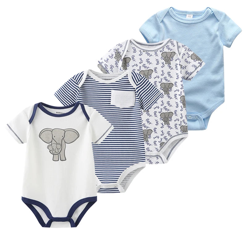 1/4Pcs Newborn Bodysuit Baby Boy Short Sleeve Jumpsuit Cartoon Print Toddler Girl Cotton Clothes 0-12Month Infant Romper Outfits