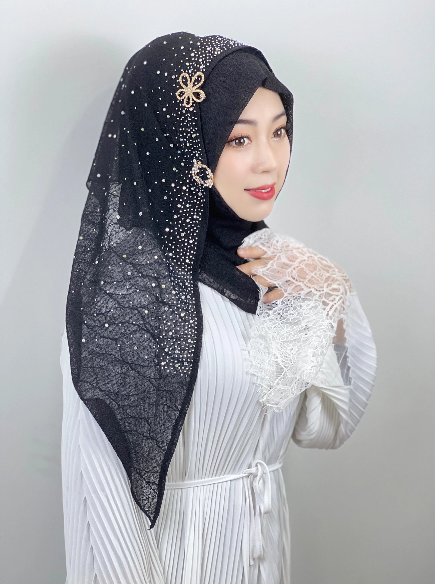 Tudung Muslimah Mesh Bertekstur Serban Panas Berlian Tudung Wanita Muslimah Elegan Hantar Aksesori Rambut Hijab Islam Tudung Muslim