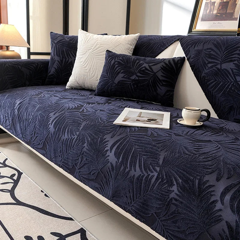 Sarung Sofa Jacquard untuk Hotel Rumah Lembut Tidak Licin Tikar Kusyen Sofa Tebal Corak Daun Tuala Sofa Mewah Hiasan Pelamin Rumah Baharu 쇼파패드