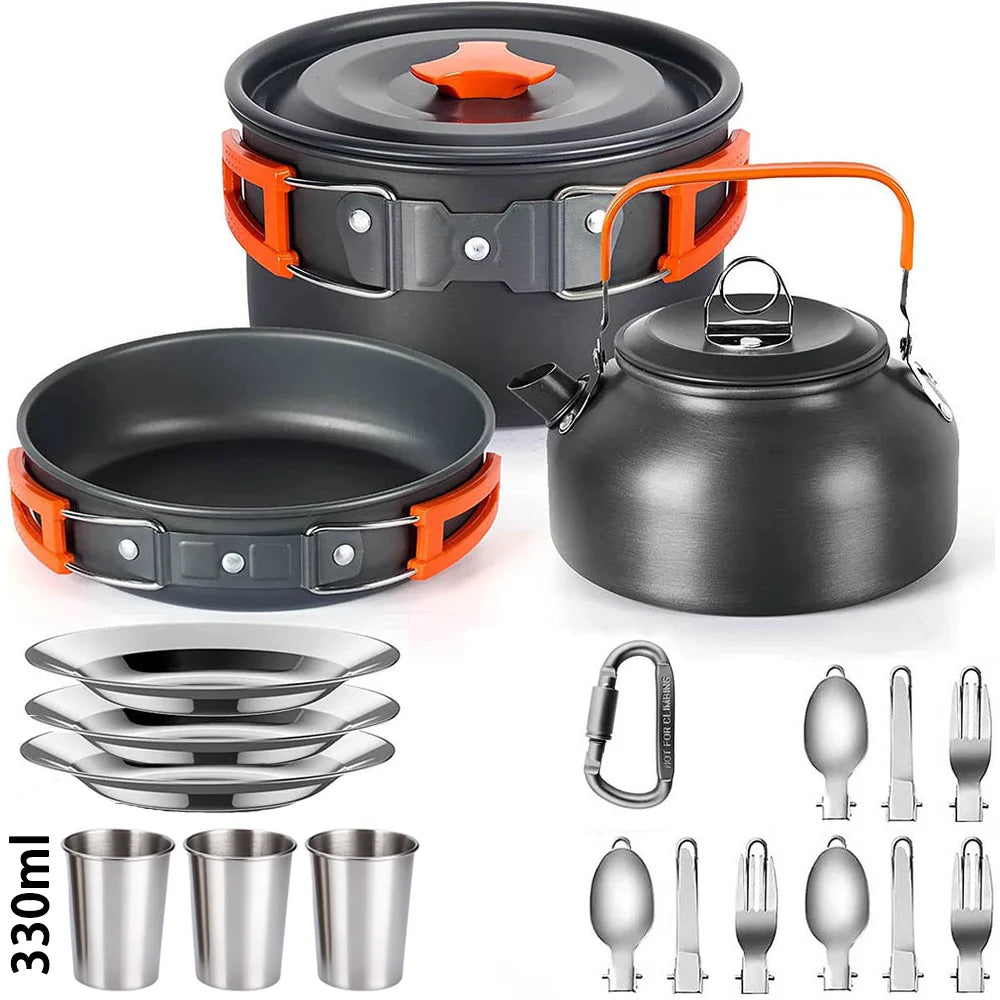 Set Memasak Perkhemahan Alat Memasak Perkhemahan Perjalanan Pinggan Makan Set Berkelah Luaran Teko Untuk 2-3 Periuk Tidak melekat Peaple Set pelbagai jenis