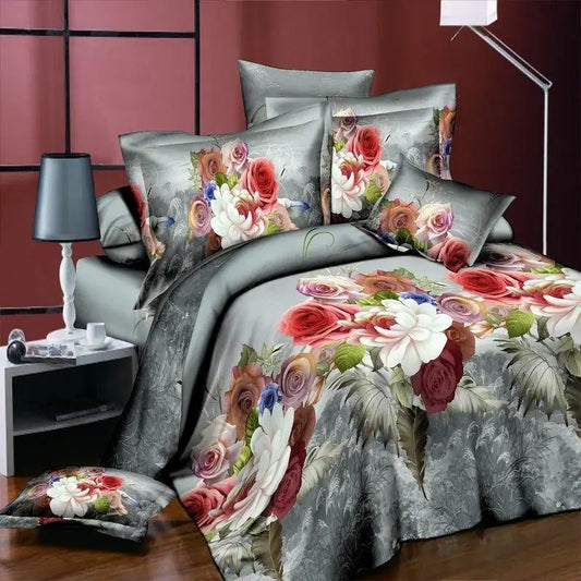 4PCS 3D Big Red Rose Floral Bedding Linen Sets Wedding Duvet Flower Print Cover Sheet Pillow Cases Bed Sheet Set Bedroom Decor