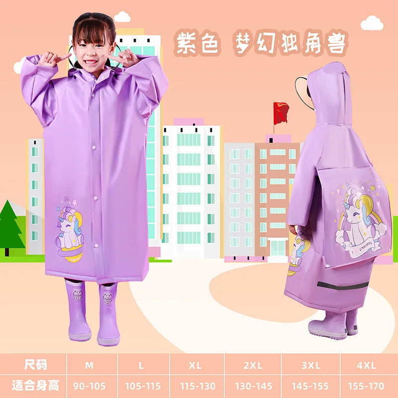 Kanak-kanak Comel Kot Hujan Kalis Air PVC Baju Hujan Kanak-Kanak Dengan Kedudukan Beg Sekolah Rain Ponco Jaket Hujan Kot Hujan Pelajar Pakaian Hujan