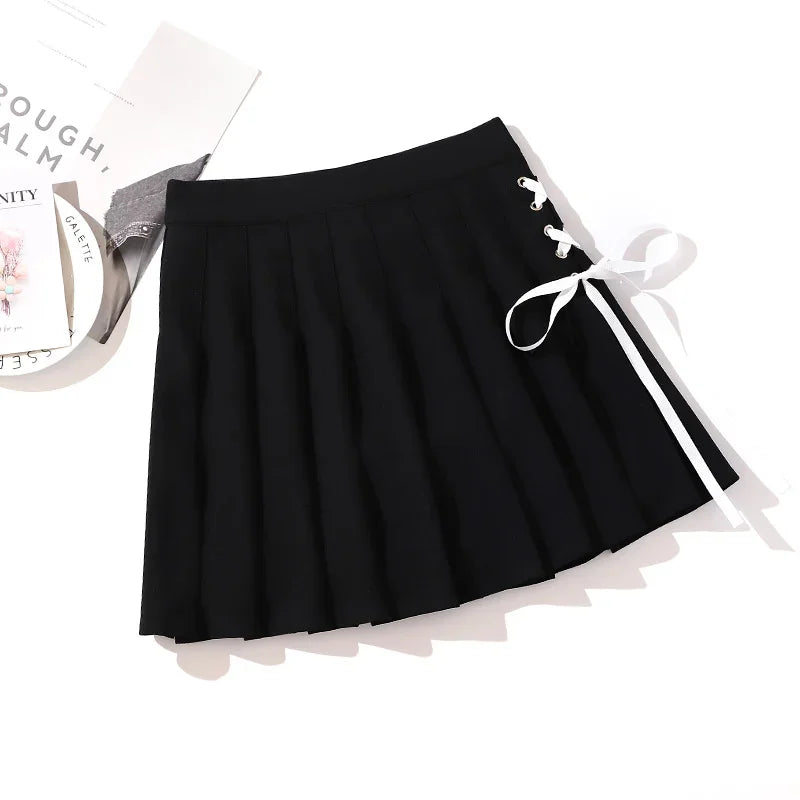 Skirt Mini Pinggang Tinggi Hitam Punk Pleated Vintage Skirt Gothic Streetwear Cross Cetak Skirt Wanita Berlipat Lolita Skirt Harajuku