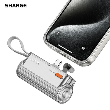 SHARGE Mini Power Bank Jenis-C Port Dengan Kabel USB C 5000mAh Pengecas Mudah Alih untuk iPhone 16Pro Max 15 14