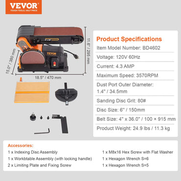 VEVOR Belt Disc Sander Combo with 5A/4.3A/2.5A Induction Motor Belt Sanding Machine Woodworking Deburring Grinder Combo Bench
