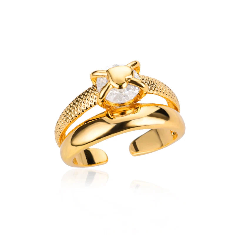 Heart Rings for Women Grils Gold Plated Adjustable Stainless Steel Ring 2023 Trend Luxury Wedding Couple Jewelry anillos mujer