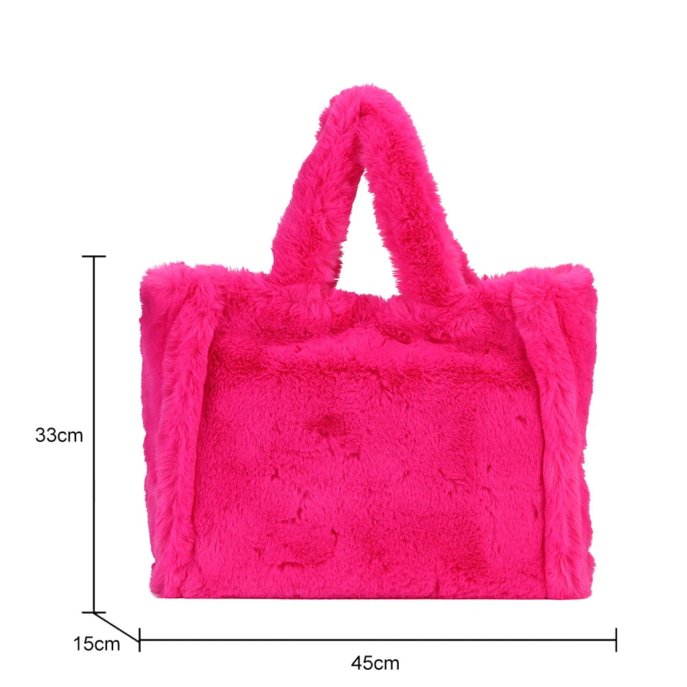 Beg Tote Mewah Bulu Tiruan Musim Sejuk Beg Wanita Pereka Bentuk Surat Beg Tangan Kapasiti Besar Beg Bahu Dompet Beg Beg Beg Wanita Bolsas