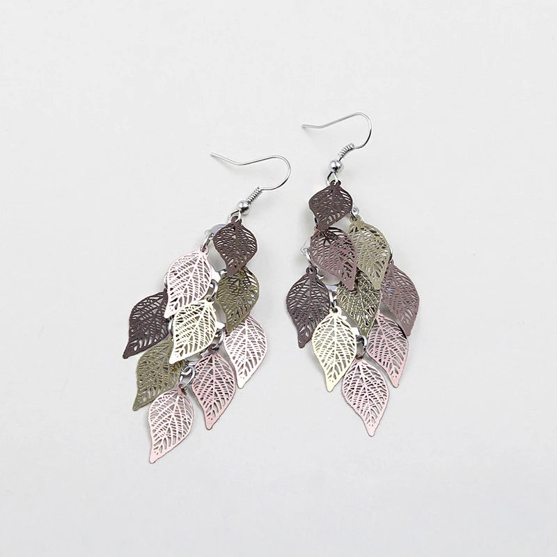 Vintage Hollow Leaves Drop Earrings for Women Bohemian Colorful Long Dangle Earrings 2024 Fashion Jewelry boucle oreille femme