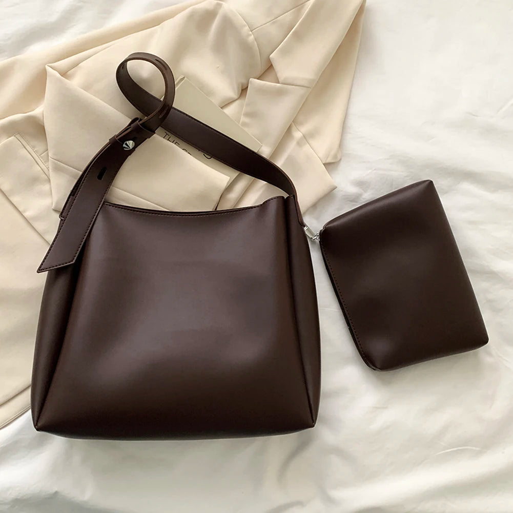 Beg Tote Kulit Wanita Beg Bahu Kapasiti Besar dan Set Dompet Beg Kasual Beg Hobo Beg Tote dan Set Clutch Beg Musim Sejuk Musim Gugur