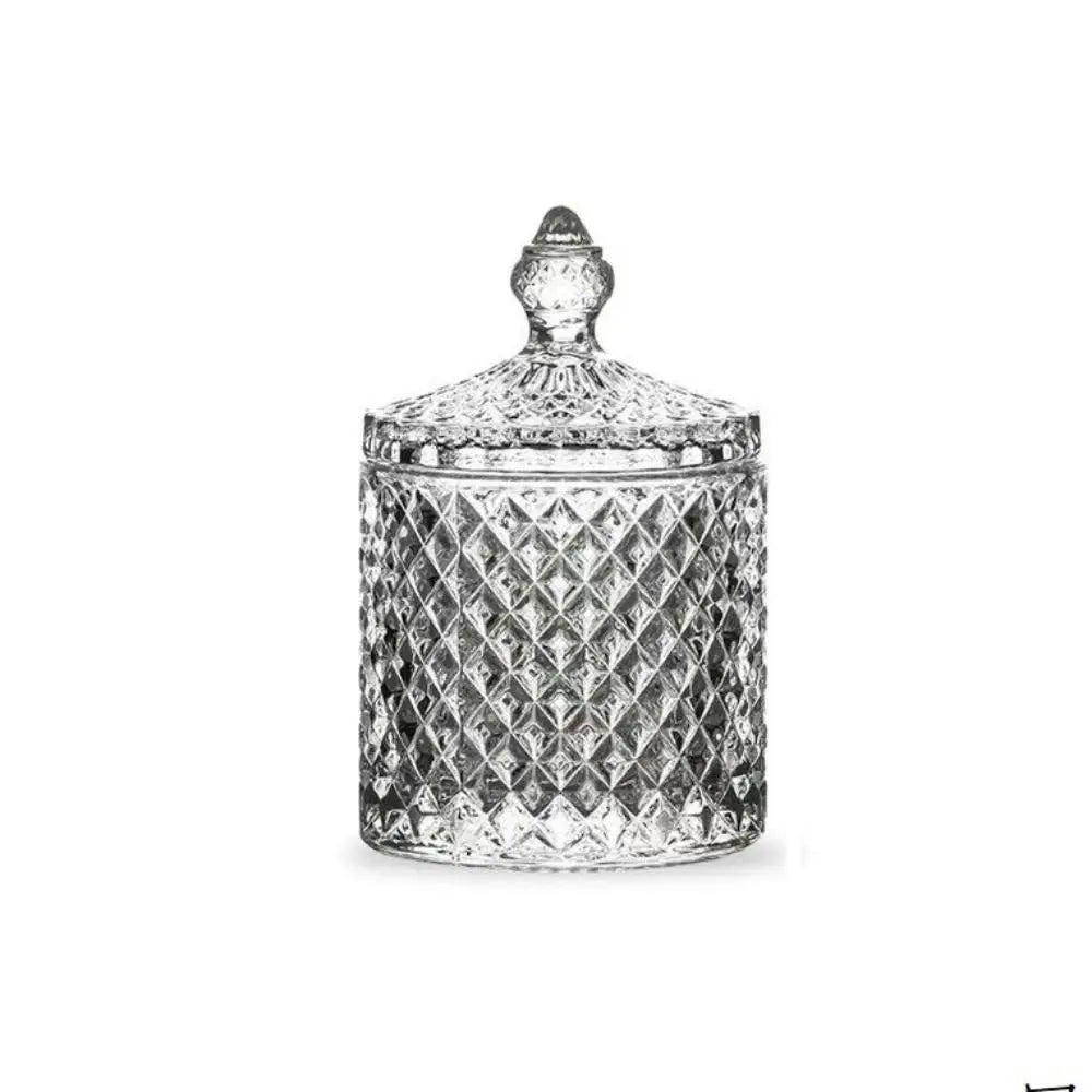 300/600ML New Color Crystal Glass Storage Canned with Lid Crafts Suger Jar Household Candle Holder Household