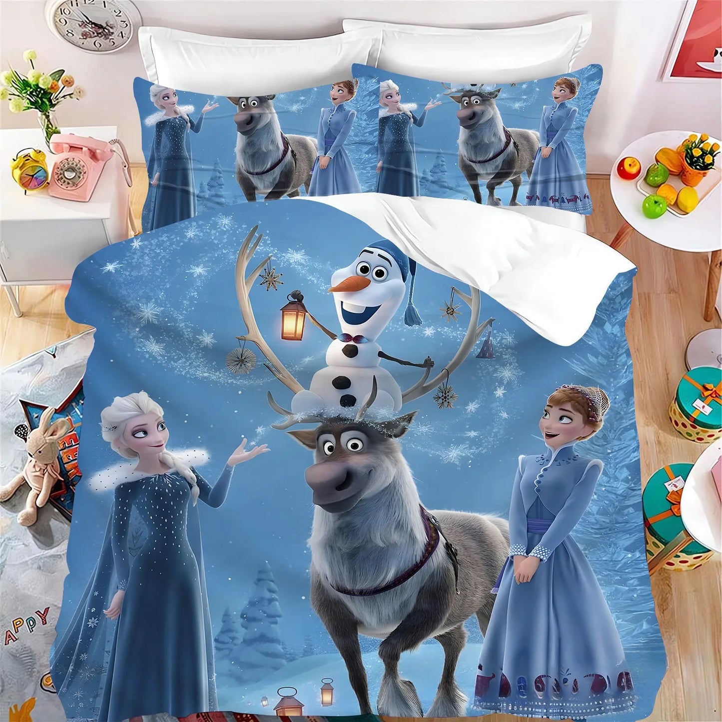 Sarung Kuilt Corak Beku Disney dengan Sarung Bantal, Set Sarung Selimut Kanak-kanak Anime Selimut Set Tempat Tidur Saiz King Quilt Cove