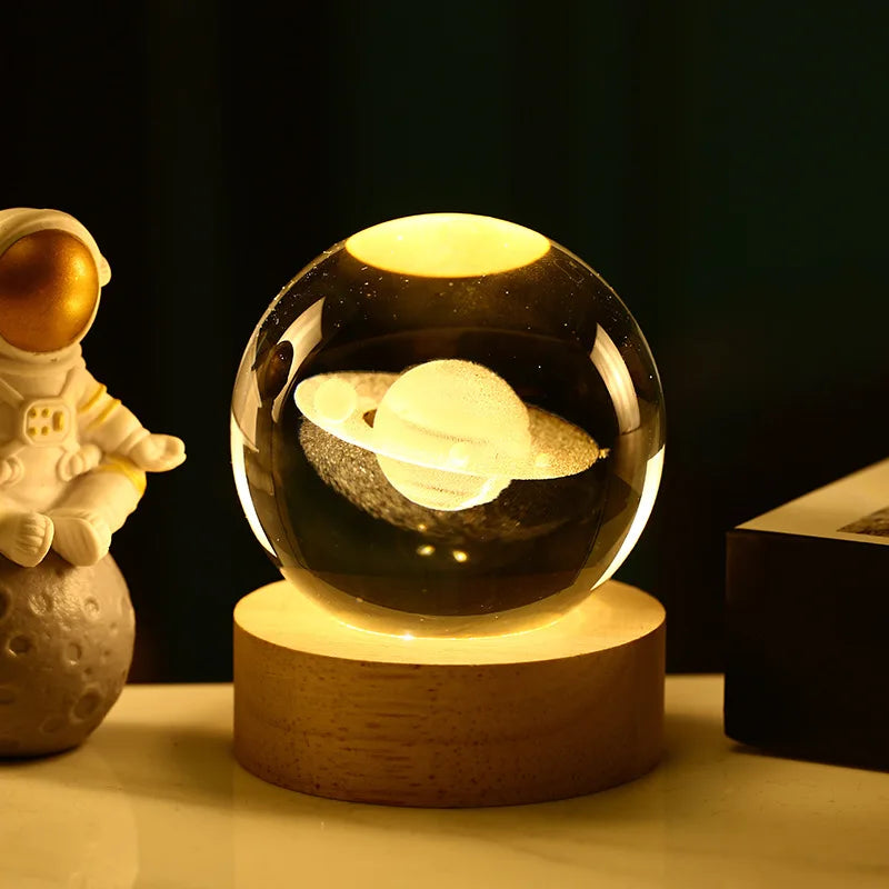 Bola Kristal 3D Kreatif Planet Galaksi Glob Kaca Bola Kristal Bulan Hiasan Desktop Tepi Katil Hiasan Rumah Hadiah Perhiasan Rumah