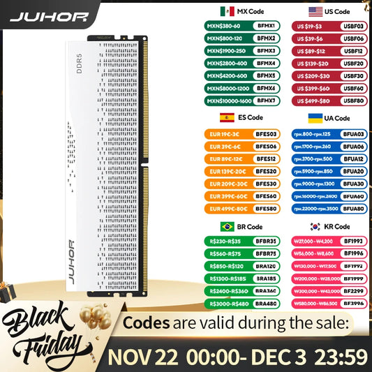 JUHOR DDR5 16GB 4800MHz 5600MHz 6000MHz 6400MHz 6800MHz 7200MHz DDR5 RAM UDIMM untuk Komputer PC Desktop Memori Ram DDR5
