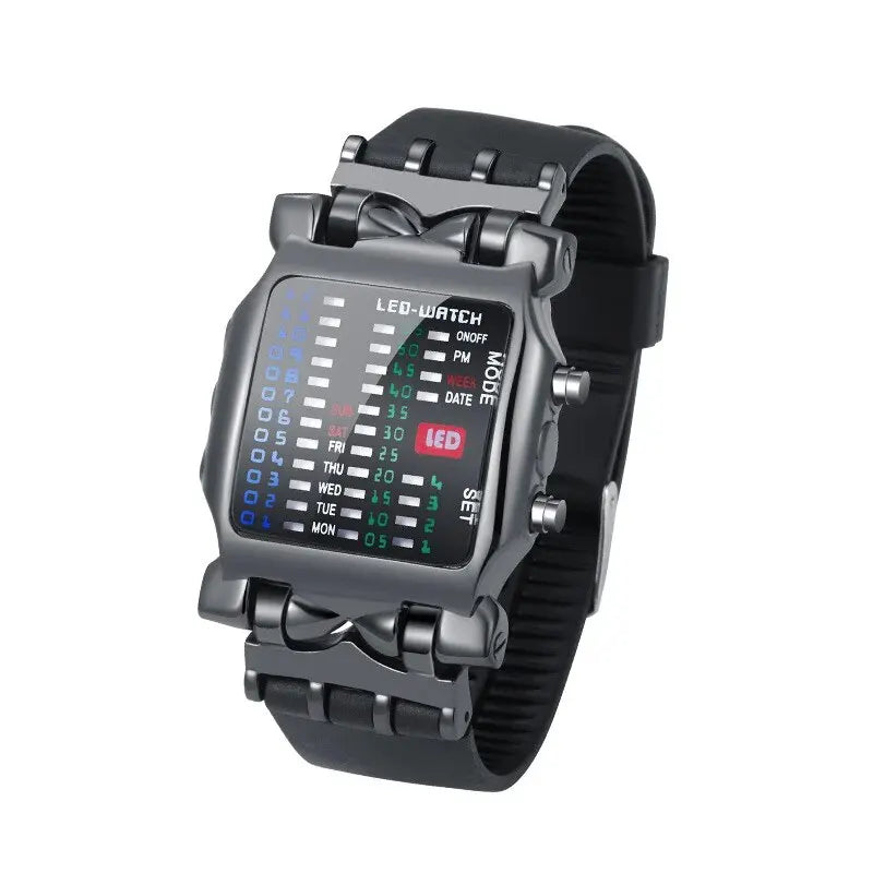 Binary Led Watch Creative Waterproof Business Electronic Watch Mens Trend Luminous Gift Sports Couple Date Time Display Watch