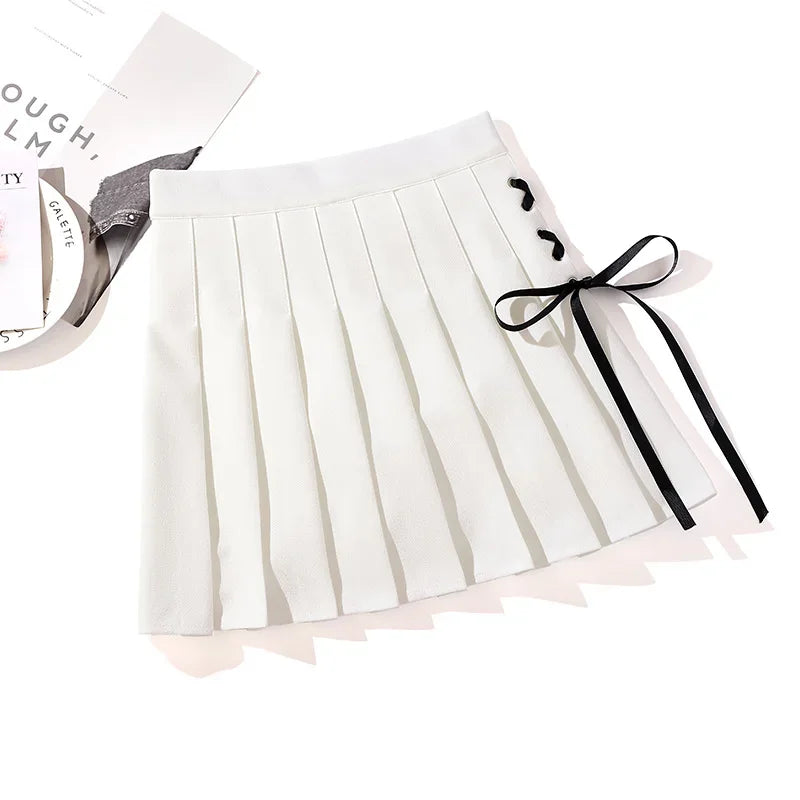 Skirt Mini Pinggang Tinggi Hitam Punk Pleated Vintage Skirt Gothic Streetwear Cross Cetak Skirt Wanita Berlipat Lolita Skirt Harajuku
