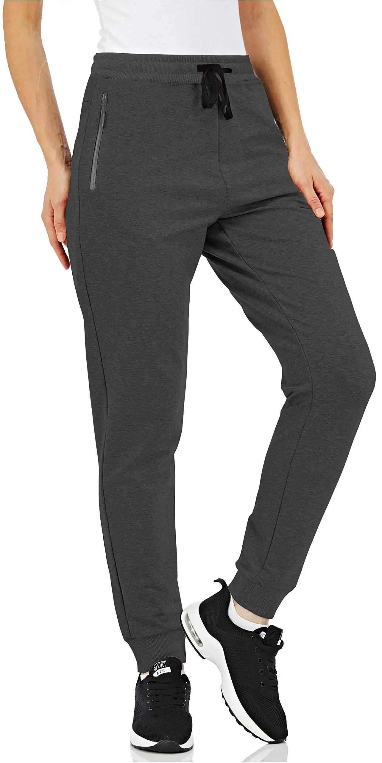 TACVASEN Cotton Jogger Seluar Wanita Kasual Hiking Seluar Panjang Poket Zip Bernafas Pinggang Serut Seluar Peluh Luaran