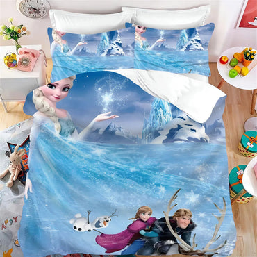 Disney Frozen Pattern Quilt Cover With Pillowcase, Anime Children Duvet Cover Set Comforter King Size Bedding Quilt Cove Set