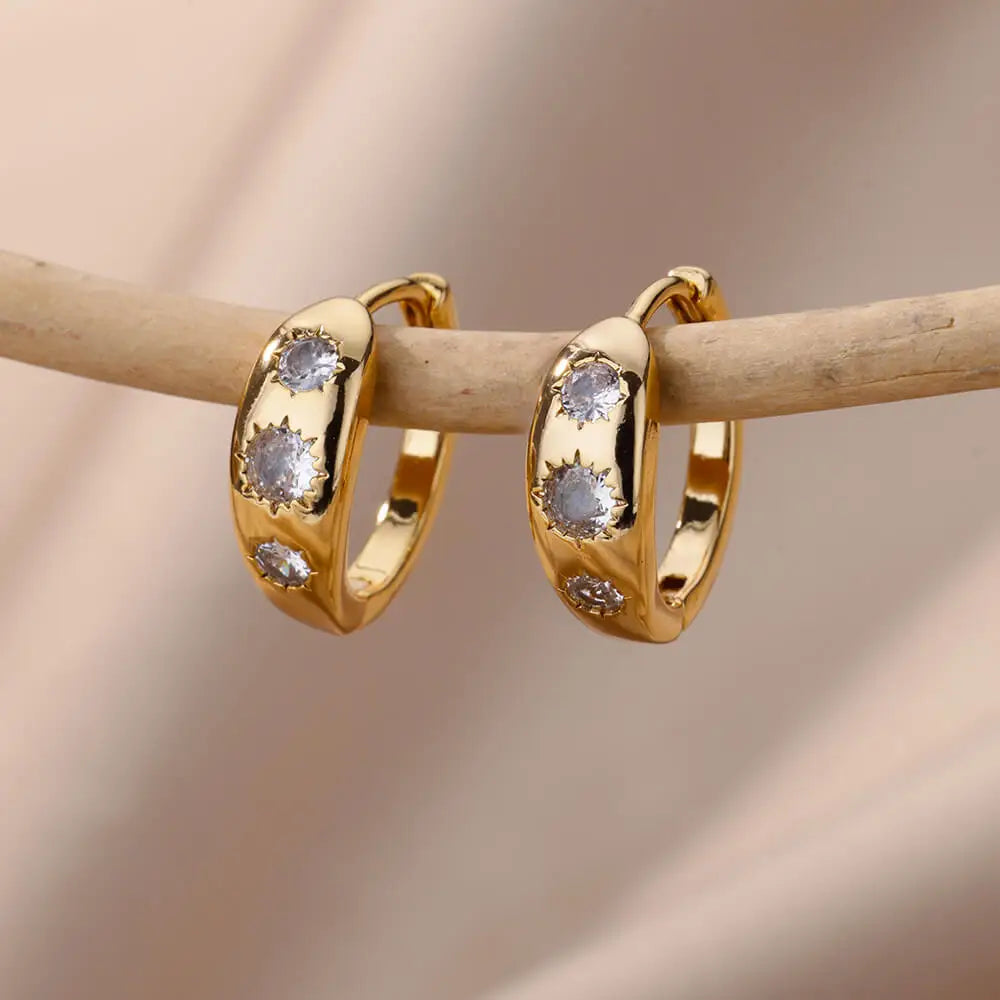 Fashion Zircon Circle Drop Earring For Women Stainless Steel Gold Color Round Pendant Dangle Earring Jewelry Gift Brincos Bijoux