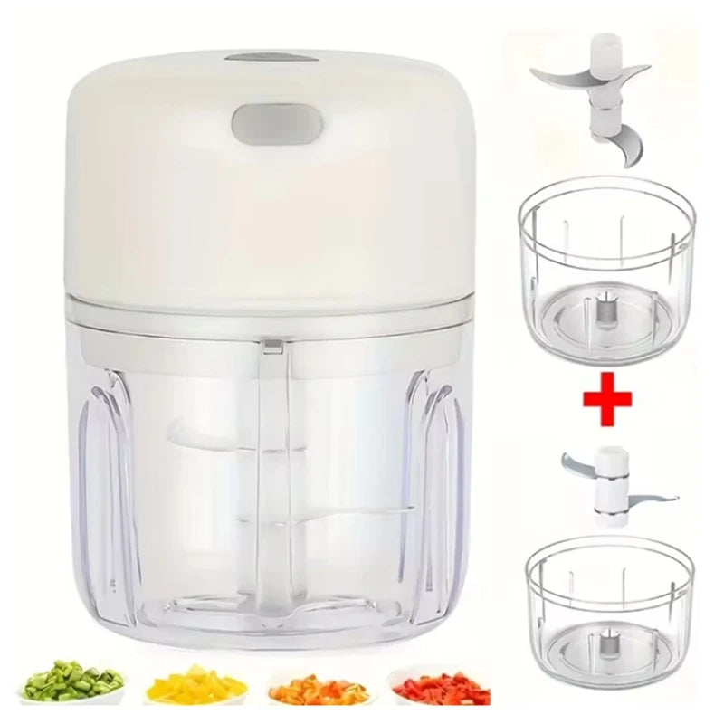 Pemotong Bawang Putih Elektrik Pemotong Sayur Mudah Alih dengan 100 ml Sudu Pengisar Bawang Putih Pengisar Bawang Pencincang Pengisar ke Sayuran