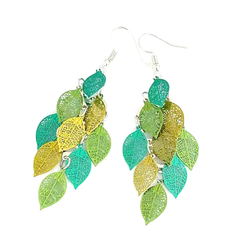 Vintage Hollow Leaves Drop Earrings for Women Bohemian Colorful Long Dangle Earrings 2024 Fashion Jewelry boucle oreille femme