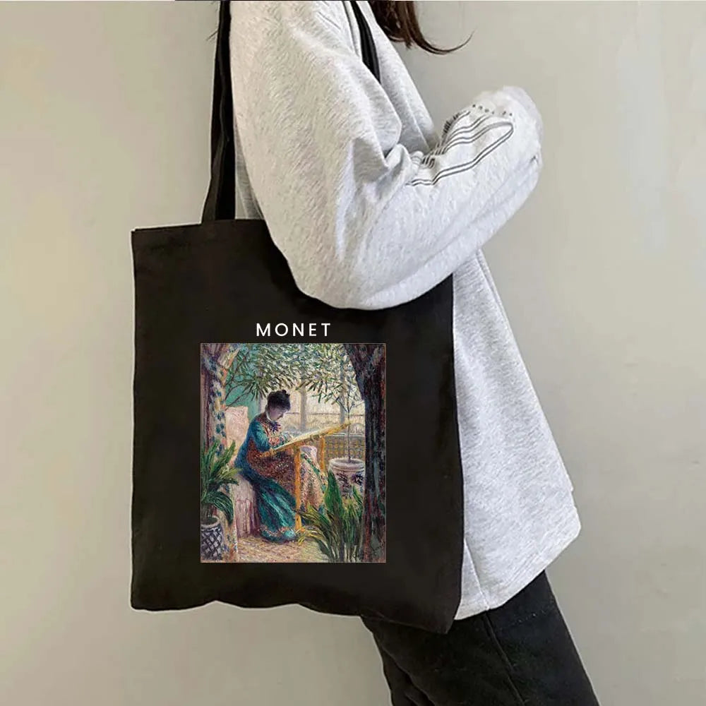 Claude Monet Water Lilies Landscape Watercolor Paintings Shopper Canvas Tote Bag Harajuku Women Shoulder Bag Girl Cotton Handbag