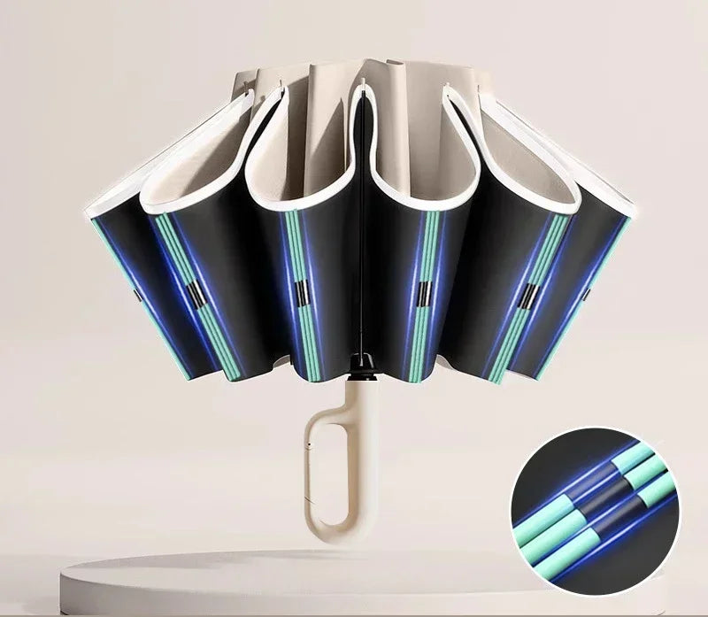 60K Buckle Men Women Umbrella Fully Automatic Reverse Folding Umbrella with Windproof Reflective Stripe UV Umbrellas
