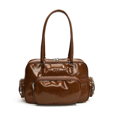 Retro Roomy Bowling Bag Women's Shoulder Handbag Tote Bag Underarm Bag Hobo Bag Multi Pocket Luxury Designer Leather Satchel