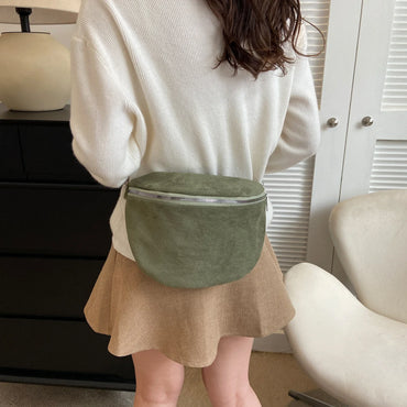Fesyen Suede Beg Pinggang Wanita Retro Beg Pisang Half Moon Tali Lebar Beg Dada Wanita Beg Bahu Berjenama Berjenama Pek Fanny Mewah
