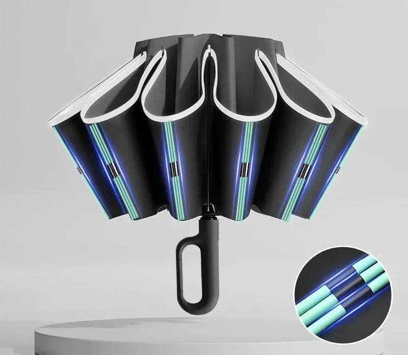 60K Buckle Men Women Umbrella Fully Automatic Reverse Folding Umbrella with Windproof Reflective Stripe UV Umbrellas