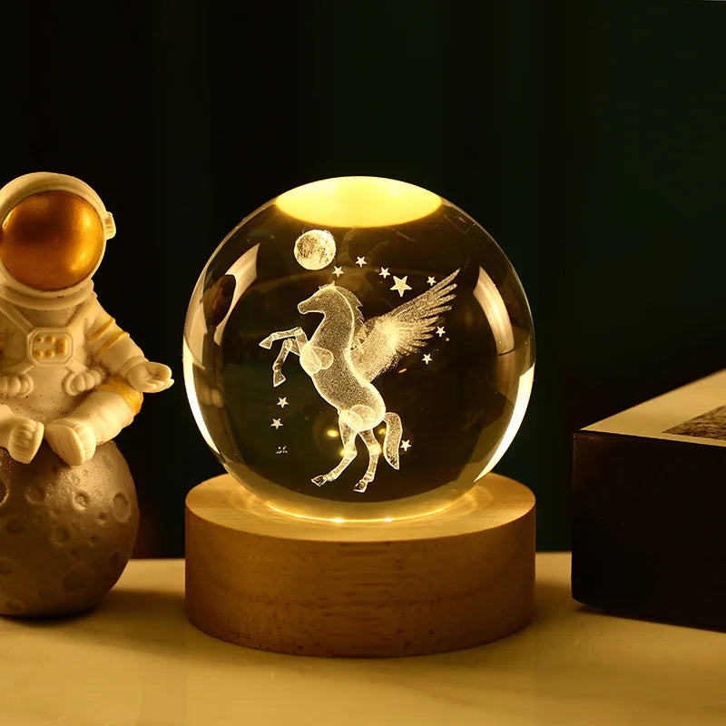 Bola Kristal 3D Kreatif Planet Galaksi Glob Kaca Bola Kristal Bulan Hiasan Desktop Tepi Katil Hiasan Rumah Hadiah Perhiasan Rumah