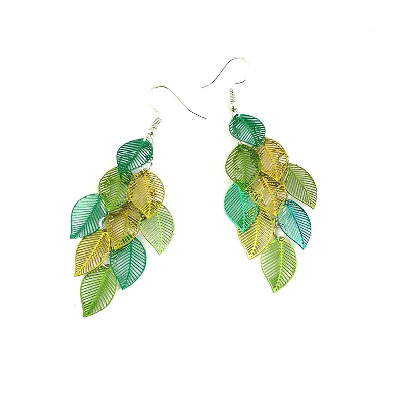 Vintage Hollow Leaves Drop Earrings for Women Bohemian Colorful Long Dangle Earrings 2024 Fashion Jewelry boucle oreille femme