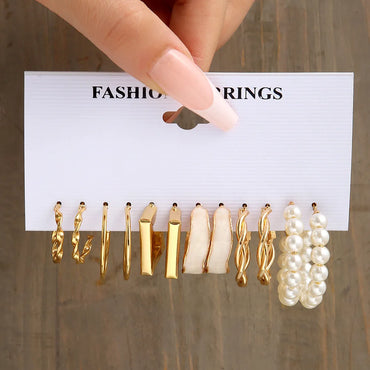 Boho Big Circle Hoop Anting-anting untuk Wanita Warna Emas Bohemia Vintage Pearl Square Anting-Anting Jantung Zirkon Kancing Telinga Perhiasan