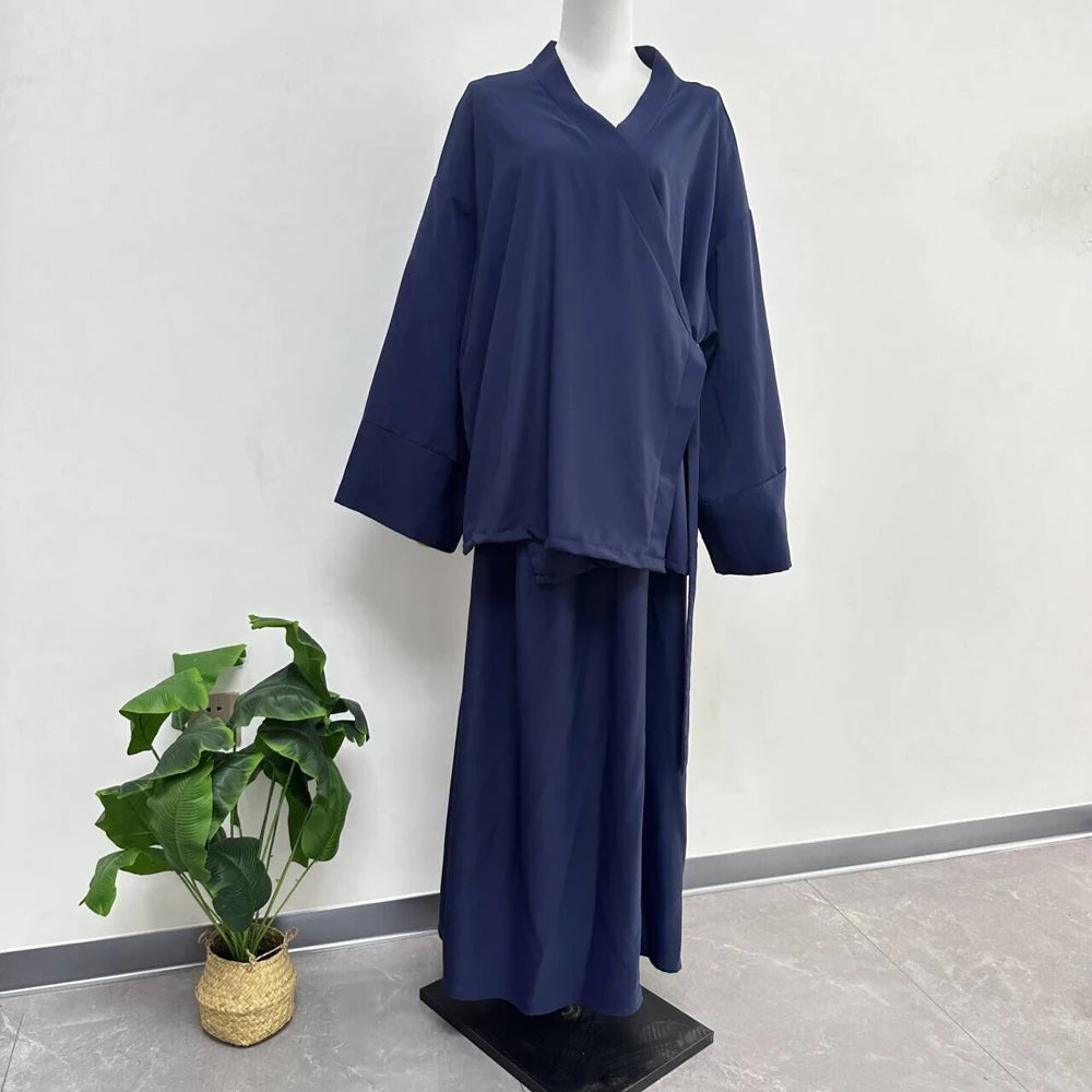 Nida Co Ord Set Kimono dengan Tali Skirt Ramadan Aidilfitri Pakaian Islam 2 Helai Set Wanita Muslimah Pakaian Sederhana Ensembles Musulman