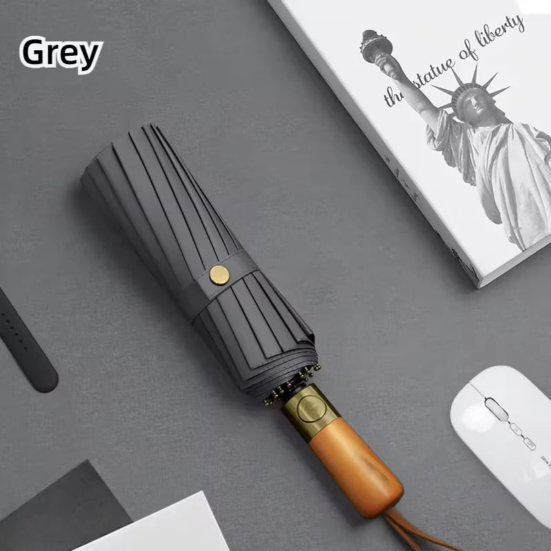 Automatic Wooden Handle Umbrella Durable Using Windproof Umbrellas Business Men Automatic Umbrellas Extra Large Folded Umbrella