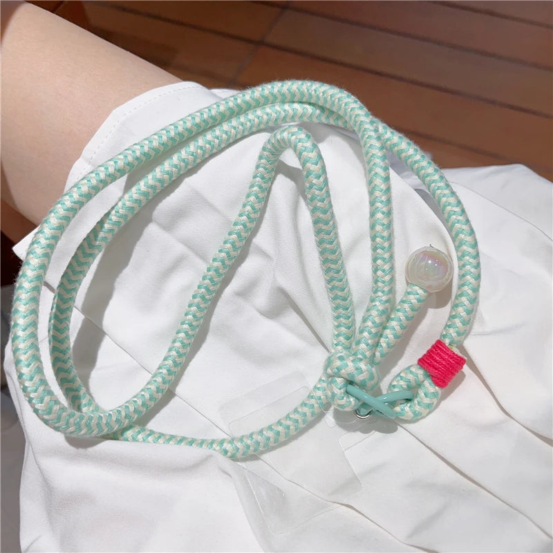 Korea Cute Color Weave Phone Strap Crossbody Lanyard Stylish Sport Lanyard Long Phone Rope Pendant For iPhone Camera Strap Chain