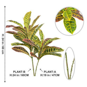 66/83CM Artificial Plants Fake Codiaeum Tree Branches Plastic Ficus Plants Faux Plants Leaves Tropical Plant for Home Decor