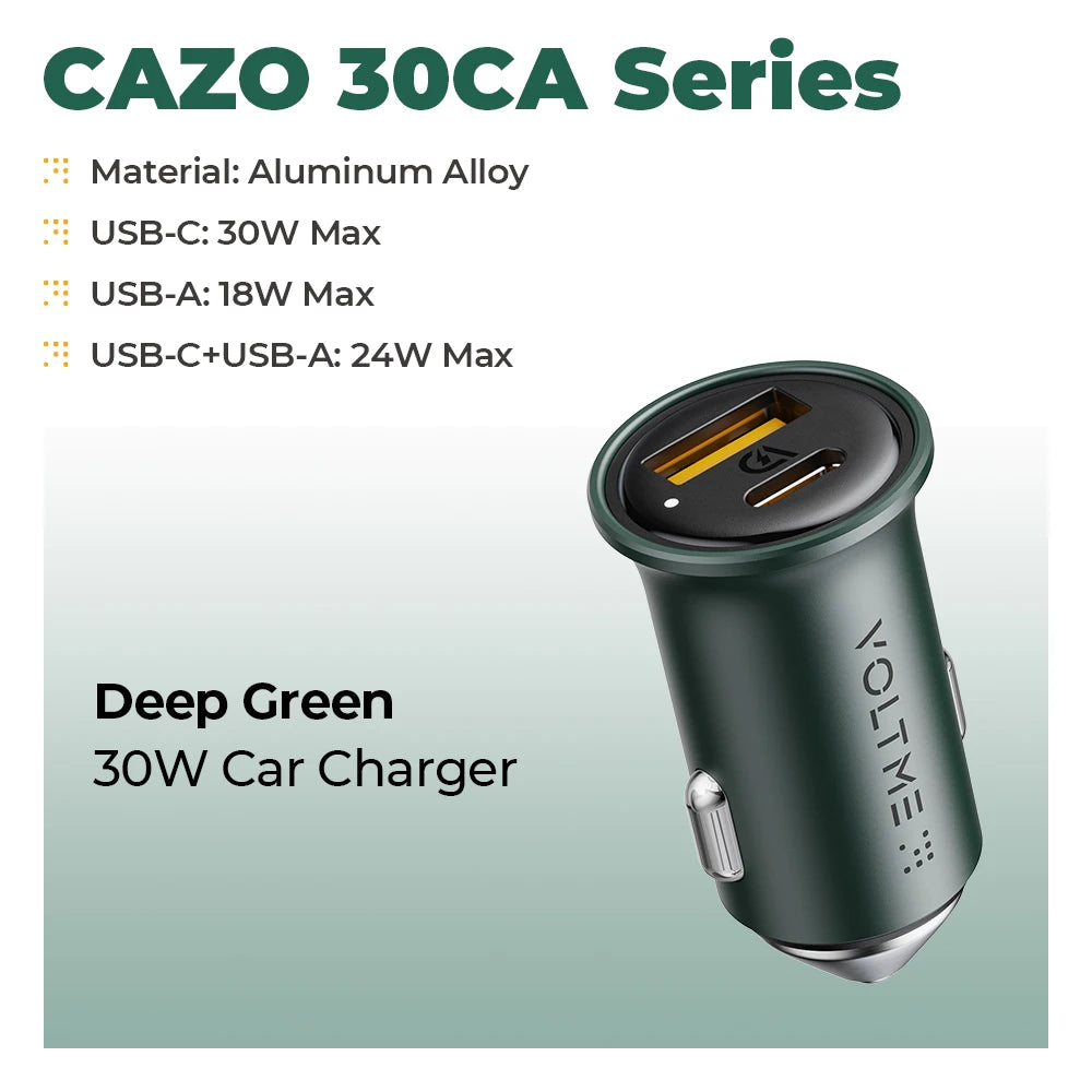 VOLTME 30W Dual USB C Car Charger Type C Car Charger For iPhone 14 Pro max PD Super Fast Charging Adapter For Samsung Galaxy S23