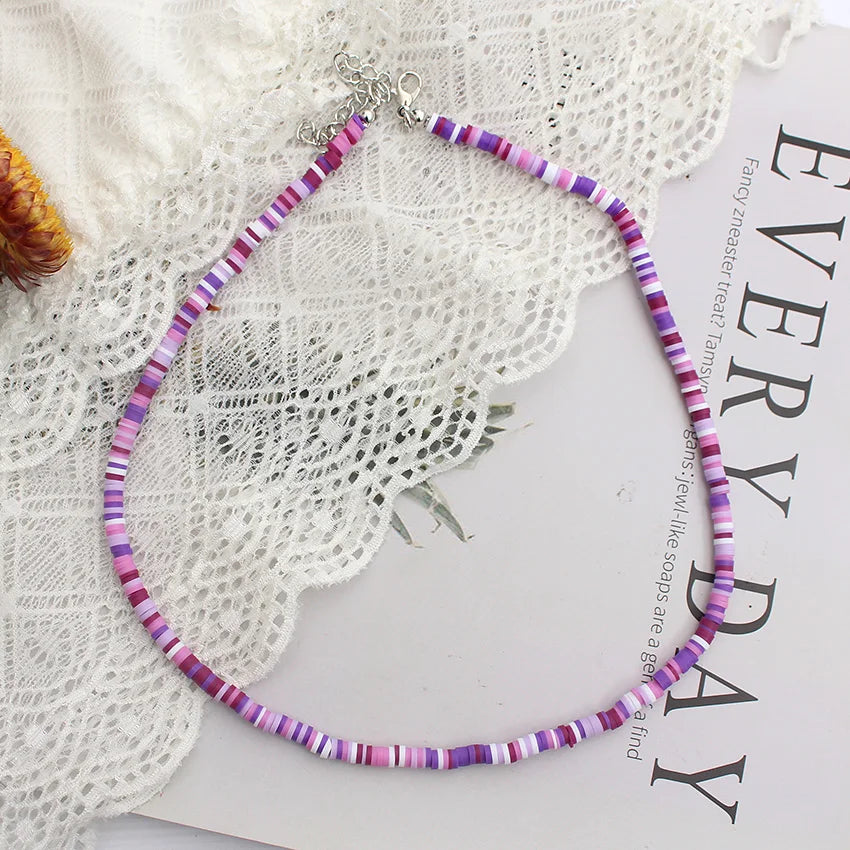 Colorful Beads Necklace Women Summer Korean Handmade Fashion Boho Polymer Clay Choker Pendant Neck Collar Female Beach Jewelry