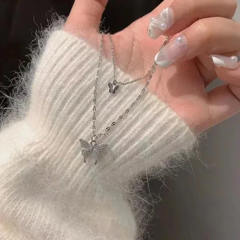 Fesyen Wanita Kristal Zirkon Loket Kalung untuk Wanita Gadis Kristal Rantai Kalung Perhiasan Pesta Punk Kalung rama-rama
