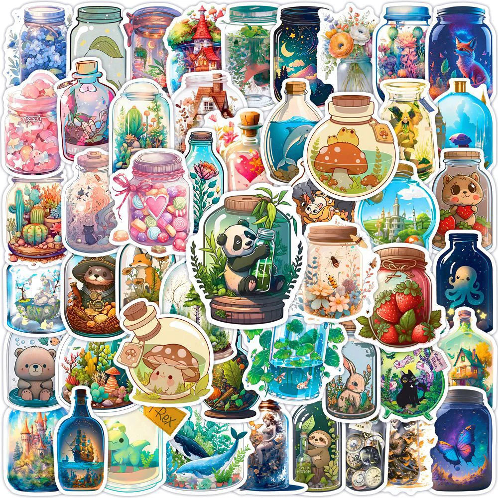10/30/50PCS INS Style Bottle World Cartoon Aesthetic Stickers Luggage Skateboard Cute Graffiti Girl Gradient Sticker Decal Toy