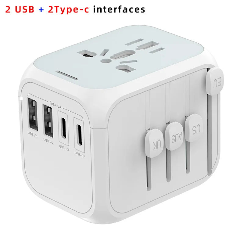 Dengan 3 penyesuai kuasa USB dan Jenis C untuk pengecasan pantas palam perjalanan EU/UK/AS/Australia, penyesuai perjalanan antarabangsa USB 5V 3A