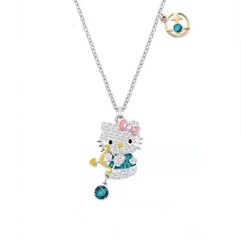 Kalung Hello Kitty Sanrio Watak Anime Pink Peach Heart Crystal Cat Gelang Tolak Tarik Loket Hiasan Pasangan Hadiah Gadis