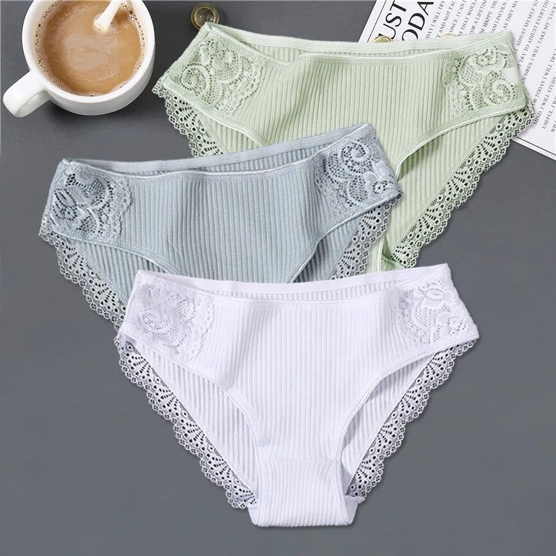 3Pcs/set Women's Cotton Panties M-2XL Women Patchwork Lace Underwear Sexy Low Waist Briefs Ladies Comfortable Underpants 2022