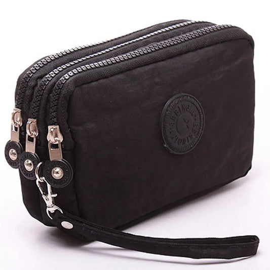 Bags Cosmetic Bags Solid Color Fabric Phone Purse Korean Style Wallets Women Wallets Three Zippers Bags Wrinkle Clutch Bag