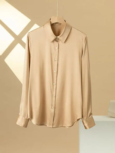 Baju Pakaian Wanita SuyaDream Wanita 95%Sutera 5%Spandex Asas Solid Turn Down Collar Baju Blouse Chic 2022 Musim Bunga Atasan Putih