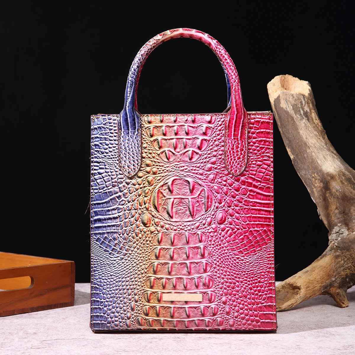 Beg Tote Corak Buaya Vintage Beg Satchel PU Mewah Beg Tangan Klasik Wanita Untuk Ulang-Alik