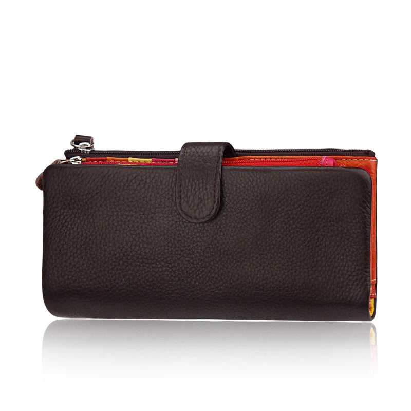Dompet Wanita Panjang Kulit Tulen Dompet Wanita Zip Dompet Syiling Wanita Berkapasiti Besar Beg Telefon Pemegang Kad Mewah Dompet Wang